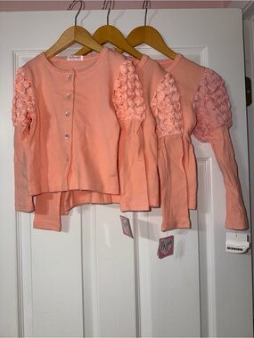 NWT Just FAB Girls Peach Rosette Shoulder Cardigan Ribbed Pearl Buttons